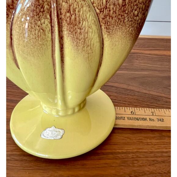 Royal Haeger Glazed Ceramic Yellow Brown Tulip Vase Ceramic Blended Beaded Base - Picture 8 of 13